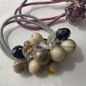 Faux Pearl Beads Dangling Elastic Hair Ropes Ring Set of 2